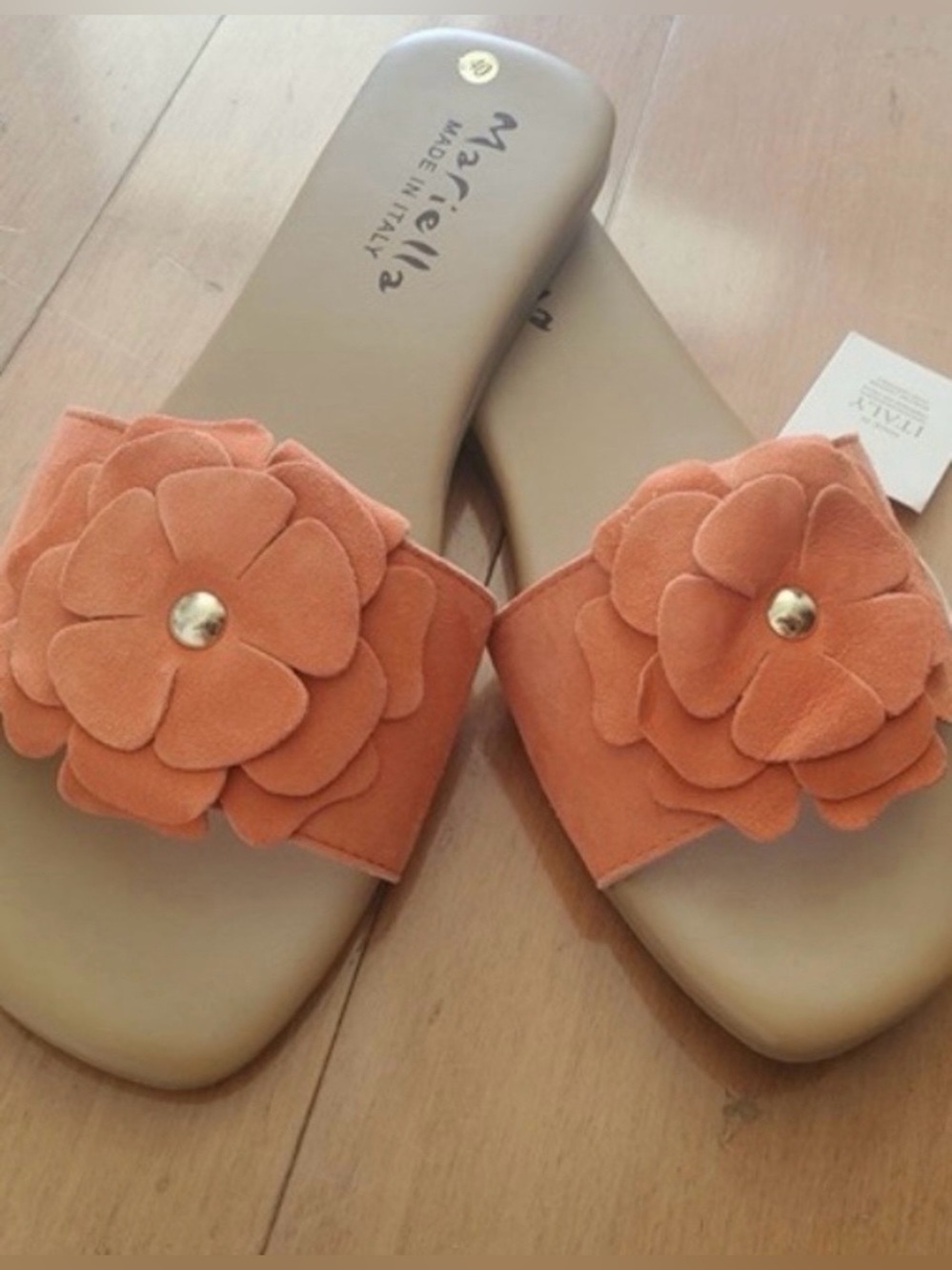 Mariella Italian Flower Slide Sandals - Suede, eu 40